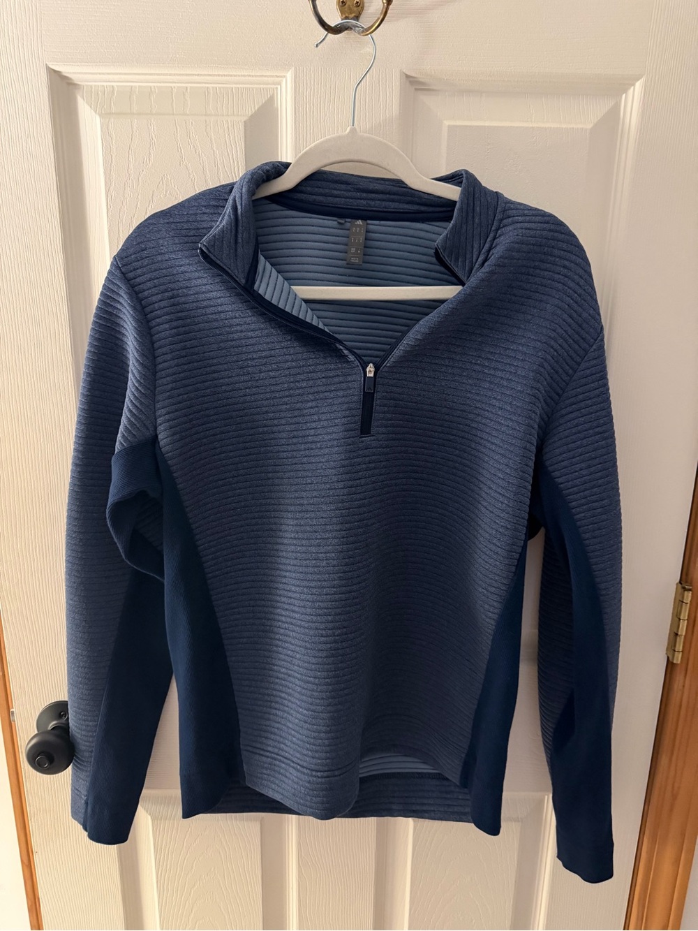adidas Women's Navy Ribbed Quarter-Zip Pullover